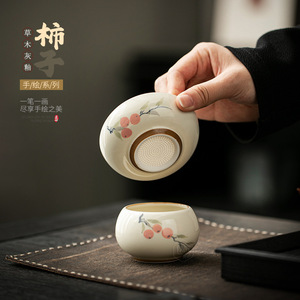 ที่กรองชาเซรามิกวาดลายด้วยมือ ลายลูกพลับ อุปกรณ์เสริมชุดชากังฟู - Product Image 3