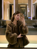 Manteau d'hiver en fausse fourrure pour femme, simple boutonnage, chaud et doux, élégant, coupe ample, couleur unie marron beige, en fourrure de lapin artificielle