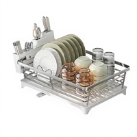 Égouttoir à vaisselle moderne et minimaliste en acier inoxydable 201 avec égouttoir amovible, étagère de rangement pour bols et support pour baguettes et ustensiles