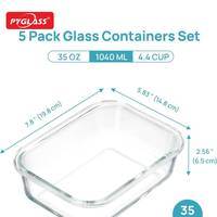 Pyglass 5-delige set glazen containers van 35 oz met bamboe deksels, voor maaltijdvoorbereiding en voedselopslag, BPA-vrij, geschikt voor magnetron en vaatwasser