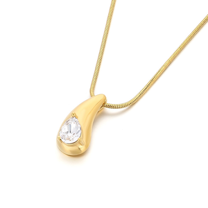 Collar Clásico con Colgante de Zirconia en Forma de Lágrima, Chapado en Oro de 18K, Cadena de Serpiente de Acero Inoxidable 316L, Resistente al Agua, Piedra Natural, para Hombre - Product Image 1