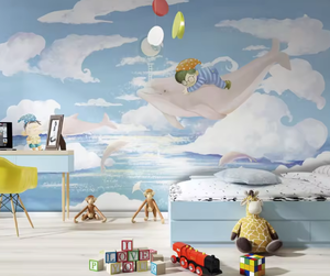 Papel Tapiz Mural Personalizado Impreso en 3D Ecológico con Diseño de Mundo Submarino, <span class=keywords><strong>Ballena</strong></span> <span class=keywords><strong>Azul</strong></span>, Pez, Delfín, Animales, para Habitación Infantil - Product Image 5
