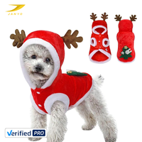 Vêtements de Noël pour chien : Sweat à capuche doux et moelleux en peluche rouge avec bois de renne, tenue chaude et mignonne pour animaux de compagnie, vente en gros
