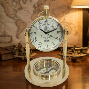 Horloge de bureau nautique en laiton antique de qualité supérieure avec boussole, horloge maritime vintage, horloge décorative de table pour cadeau et décoration de la maison - Product Image 1