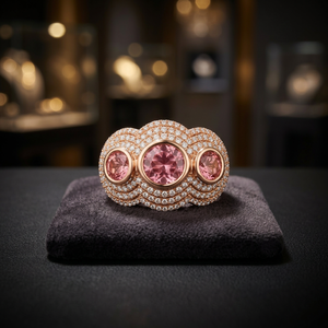 Rose <b>Gold</b> <b>Cocktail</b> <b>Ring</b> With Morganite And Diamond Luxury Women's Party Jewelry - Product Image 4