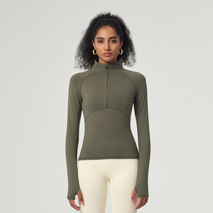 Custom Lightweight Damen Sport T-Shirt Schnellt rockn endes Langarm-Kompression sober teil mit halbem Reiß verschluss für <span class=keywords><strong>Bodybuilding</strong></span> Running Gym Yoga - Product Image 1