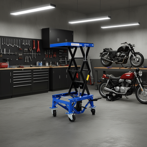 Table élévatrice hydraulique à ciseaux, capacité 300 lb, pour réparation de motos, avec roues et marchepieds - Product Image 2
