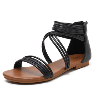 Elegant Brown Genuine Leather <b>Flat</b> <b>Sandals</b> Open Toe Slip-On Women's Summer Breathable Strappy Design Drop Shipping - Product Image 5