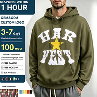Sweat-shirt à capuche vert pour homme avec imprimé graphique, lettres en relief, poche kangourou et cordon de serrage, style streetwear, OEM ODM