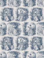 Tissu Imprimé Toile de Jouy Bleu Motif Jardin Victorien Personnalisé, 100% Polyester Tissé, Imperméable, Poids Moyen, pour la Maison