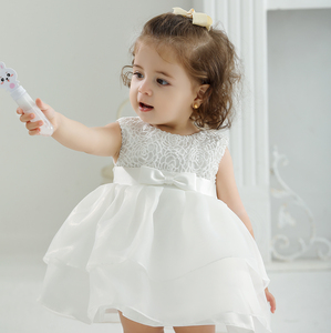 Vestido floral boda moda lindo tul blanco elegante niños burbuja manga hinchada fiesta baile Formal bautismo vestido - Product Image 3