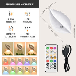 Lampe murale en forme de feuille RGBW à télécommande, capteur de mouvement et rechargeable par USB, lumière de nuit LED à intensité variable pour chambre à coucher, salon - Product Image 6