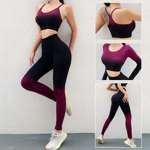 Hete Naadloze Gradiënt 3-delige Gymsets Hoge Stretch Kleurverandering Seks Ingebouwde Overhemdbroek Gymnastiekkleding Sportkleding - Product Image 6