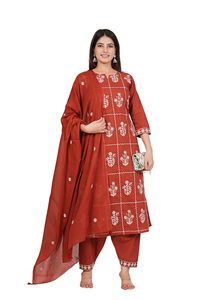 Kurta de Algodón Bordada con Motivos Étnicos para Mujer, con Pantalones y Dupatta, Producto Hecho a Mano al por Mayor, Personalizado - Product Image 2
