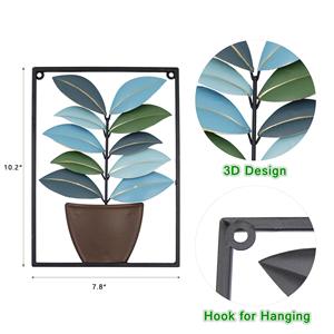 Metal Green <span class=keywords><strong>Leaf</strong></span> Wall Art Inspirational Potted Plant Wall Decor Sculpture Hanging - Product Image 5