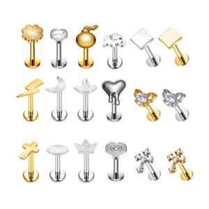 ASTM F136 titanio 16G pendientes internamente hilo Luna estrella Cruz Labret labio Stud <span class=keywords><strong>oreja</strong></span> cartílago hélice Tragus Piercing joyería - Product Image 1