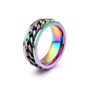 Fashionable Colored <b>Titanium</b> Steel Chain <b>Ring</b> For <b>Men</b> Rotating Hip Hop Style Couple Jewelry Gift Geometric Design - Product Image 1