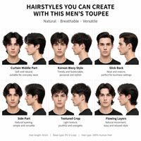 Prothèse capillaire pour hommes en cheveux humains indiens Remy bruts, base en PU à peau fine avec boucles en V, densité 130%-140%, système de remplacement capillaire pour la perte de cheveux
