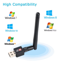 Mini Adaptador USB Inalámbrico Sin Controlador, Receptor Ethernet de 150Mbps, Antena Larga, Tarjeta de Red USB 2.0, Transmisor Inalámbrico de 2.4GHz