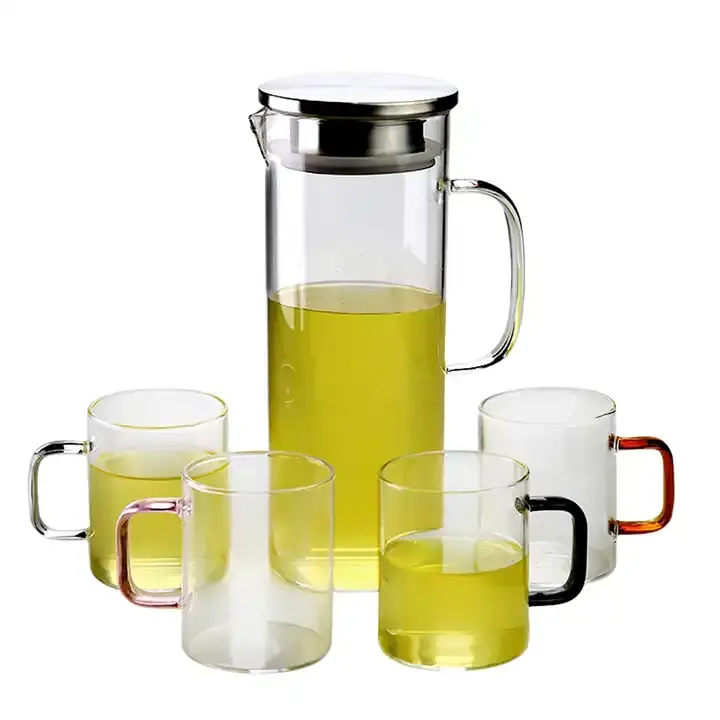 Jarra de agua fría de vidrio de borosilicato alto, jarra de vidrio para botella de agua con filtro, tetera, botella de jugo, jarra cilíndrica con tapa