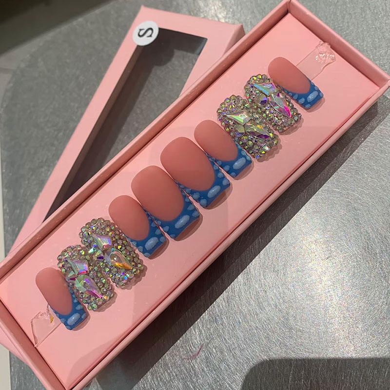 Customizable Short Almond French Tip Luxury Gel Press Nails Soft Golden Design Handmade Fake False Nails for Finger Wholesale