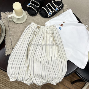 Pantalon d'été pour garçons D1406, 100% coton, imprimé, rayé, coupe courte, ample, décontracté, de haute qualité - Product Image 1