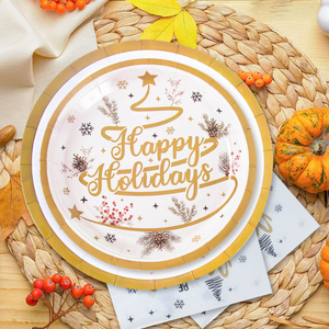 Juego de Vajilla Desechable de Papel FSC para 8 Personas, Diseño Navideño Completo y Bonito, Incluye Platos de Papel de 7/9 Pulgadas, Vasos y Servilletas - Product Image 3