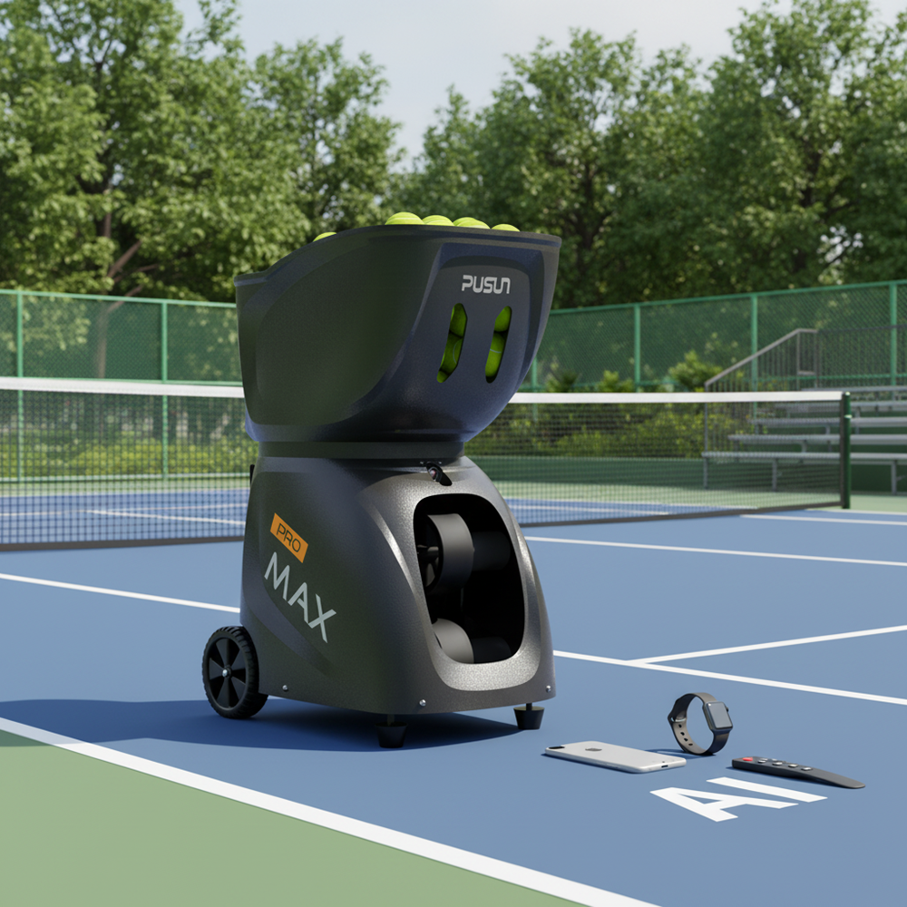 Pusun New Pro Max Intelligent Ai Tennis Ball Machine Auto Professional Tennis Launch Training Equipment Padel Ball Launcher