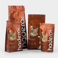 Sachet de café personnalisé imprimé mat 250g 500g 1kg, pochette à fond plat en aluminium avec fermeture éclair et valve pour grains de café