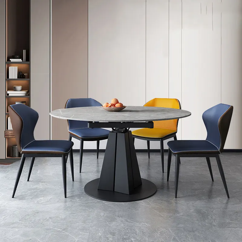 Table de salle à manger en marbre au design moderne, meuble rond extensible, 4 chaises, offre spéciale,