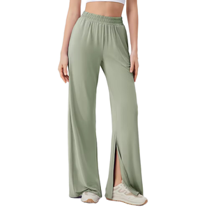 Pantalones Deportivos de Cintura Alta para Mujer, Transpirables, Frescos, Holgados, con Abertura, para Yoga, Baile Casual, Diseño Sólido, Venta al Por Mayor - Product Image 1