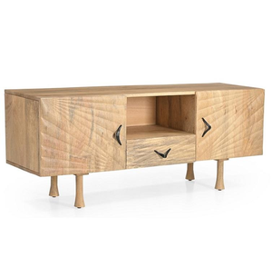 Espacioso Soporte de TV de Madera Maciza con Patrones Únicos Tallados a Mano para la Sala de Estar - Product Image 3