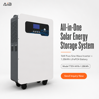 Onduleur solaire hybride tout-en-un avec batterie 1kW 1.28kWh LiFePO4, onde sinusoïdale pure, chargeur MPPT pour alimentation de secours domestique
