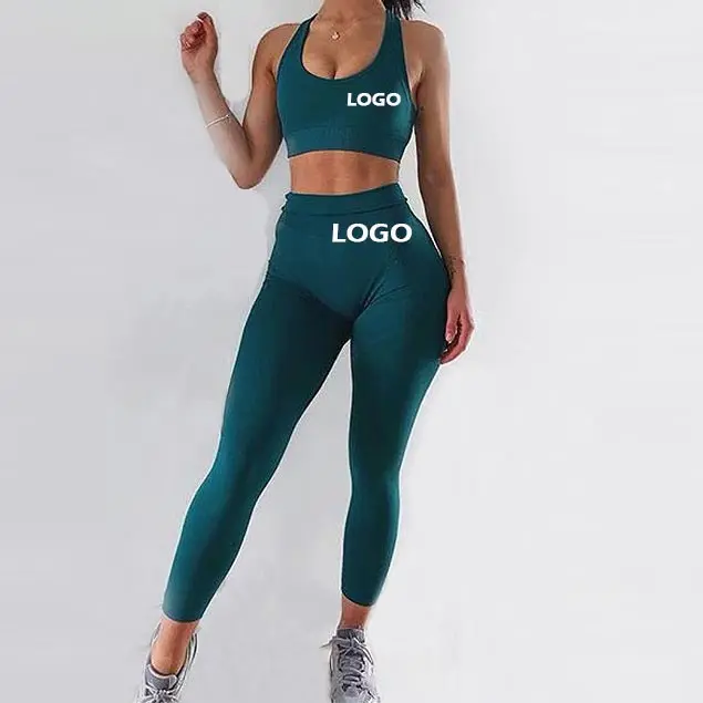 Ensemble de vêtements de Sport pour femmes, tenue de Yoga, sans couture pour l'extérieur, avec soutien-gorge et Leggings à taille haute, Logo personnalisé,