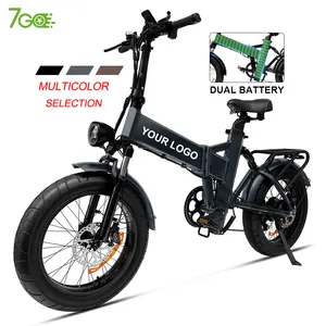 US EU NL Warehouse 20 Inch Dual Battery Electric Hybrid Folding Bike 7 Speed Gears Rang 100km Folding Fatbike Electric Bicycle