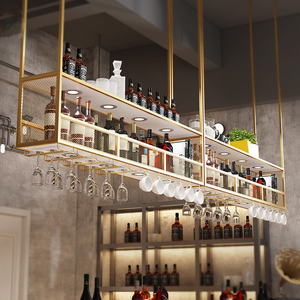 Estantes de Hierro Industriales Personalizados, Muebles de Comedor, Vitrina de Techo, Barra LED, Soporte de Pared para Botellas de Vino - Product Image 1
