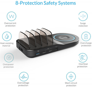 Station de charge sans fil intelligente multi-ports USB universelle <span class=keywords><strong>portable</strong></span> de table écologique 5 en 1 pour plusieurs téléphones mobiles - Product Image 3