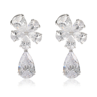 925 Sterling Silver Anting Wanita Bunga Menggantung, Anting-Anting Jatuh Bunga Zirkonia Kubik Pave