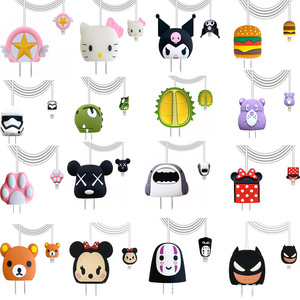 Cable Protector With Cartoon Design Silicone Round Shape For Earphone Wire Electric Wire Storage Holder Portable Pink And Black - Product Image 5