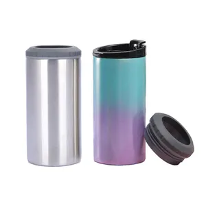 Kustom 16oz 4 in 1 logam dinding ganda baja tahan karat minuman terisolasi dapat pendingin vakum botol bir pemegang pendingin Insulator