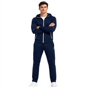 Conjunto Deportivo para Hombre Azul Marino con Capucha y Cordón, Chaqueta Deportiva con Cremallera Blanca, Pantalones Jogger, 100% Algodón, Ecológico y Transpirable - Product Image 6