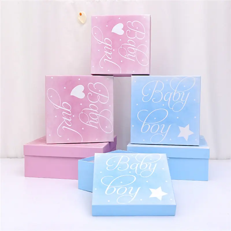 Hongxi OEM नवजात उपहार पैकेज कागज गुलाबी ब्लू स्टार बाहर बॉक्स प्यारा बच्चा सही उपहार बॉक्स खाली लक्जरी निजी