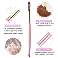 Pinceau à ongles en poils de Kolinsky avec manche en métal rose, vente en gros, étiquette personnalisée, lot de 3 pinceaux à gel pour ongles pour salon de manucure