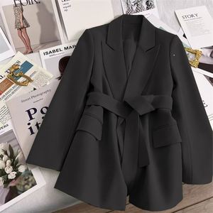 Damen Frühling und Herbst Cardigans Jacke Büro Gürtel Revers V-Ausschnitt Casual Loose Ladies Long Formal Frauen Anzug Mantel - Product Image 2