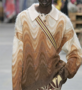 Knitwear Supplier Custom Men's Fuzzy Knitted <strong>Jumper</strong> Brushed Quality Jacquard Intarsia <strong>Polo</strong> <strong>Neck</strong> Collar Mohair Sweater for Men - Product Image 1