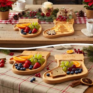 Wooden Christmas Stocking <b>Tray</b> Solid Wood Holiday Serving Plate For Decor Or Party Snacks - Product Image 4