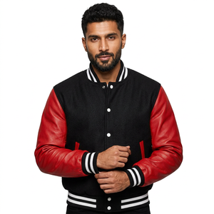 New Real Black Wool <b>Red</b> Leather Sleeve Letterman College Baseball Varsity <b>Jacket</b> Leather Sleeves Varsity <b>Jackets</b> - Product Image 1