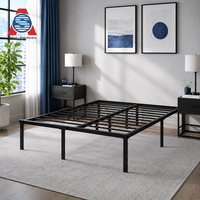 Cadre de lit pliable réglable en fer avec rangement, noir, taille double/pleine, pour chambre moderne