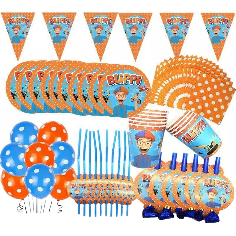 Hot sale Blippi Tableware set Blippi Tableware set for theme party decoration Cartoon Tableware Blippi set Birthday decoration