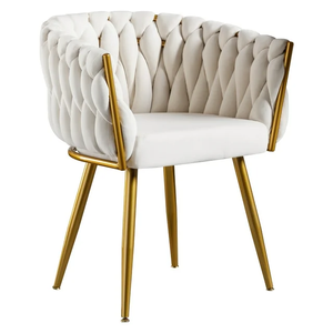 Chaises de salle à manger en velours rembourré tissé tufté moderne de luxe avec pieds en métal doré pour salon chambre cuisine - Product Image 1